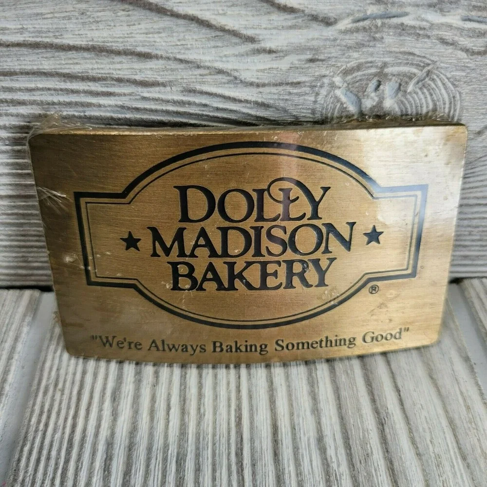 Dolly Madison Bakery Belt Buckle Gold Advertising‎ Brass Tone Logo Western Vtg